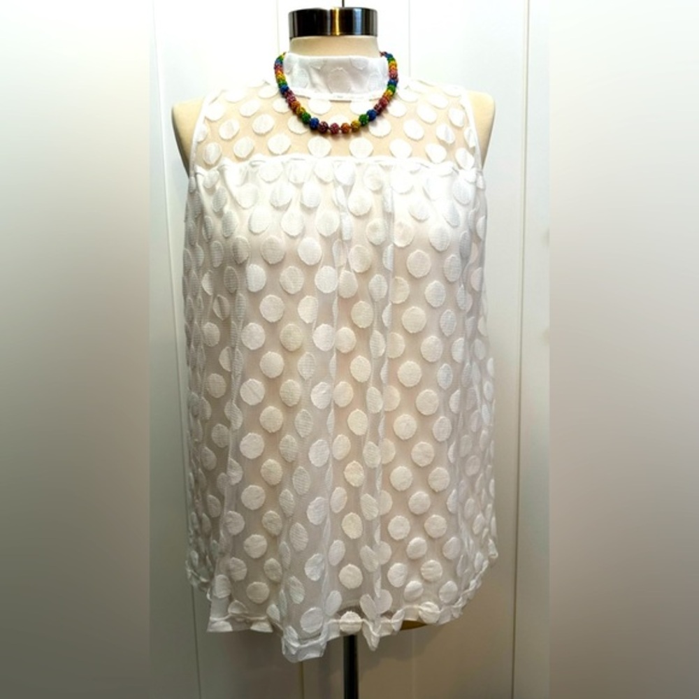 Polka Dot White Chiffon Sleeveless Top Sz Medium